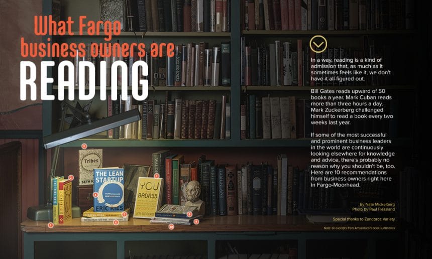 What Fargo Business Owners are Reading photo of bookshelf with graphics