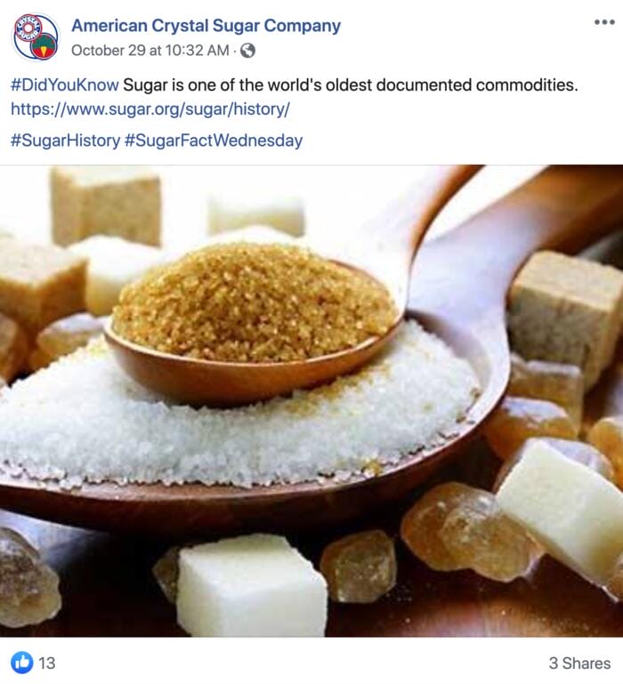 American Crystal Sugar Facebook sugar fact.