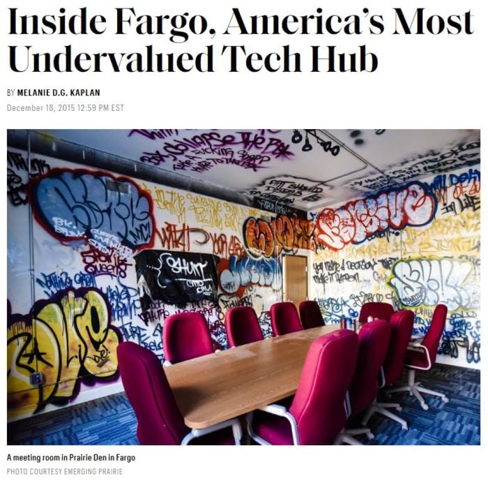 In 2015, Emerging Prairie was featured in a Fortune article titled Inside Fargo, America’s Most Undervalued Tech-Hub